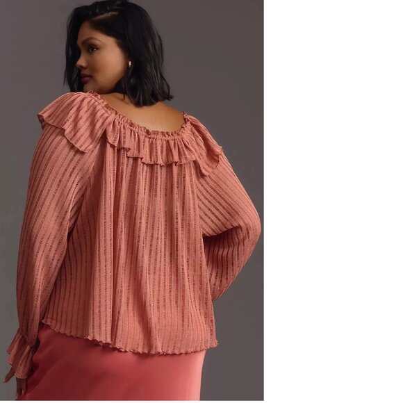 By Anthropologie Long-Sleeve Sheer Striped Crop Blouse top  nwt new with tag - Picture 6 of 7